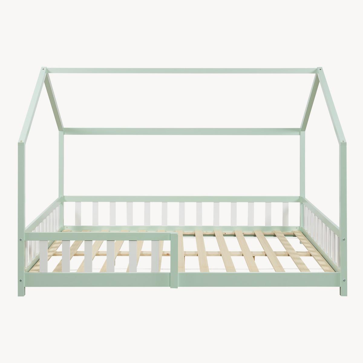 HAUSBETT Hesel - Weiß/Mintgrün, Holz (120/200cm) - [en.casa]