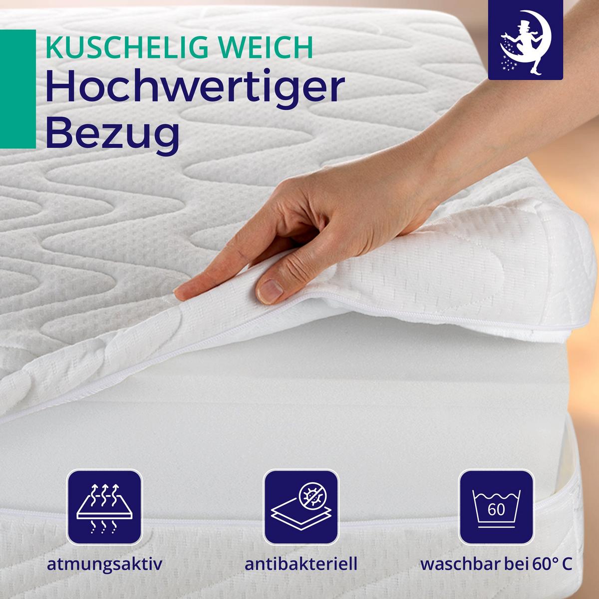 MATRATZE H2 90x200 cm – 7 Zonen Federkernmatratze 18 cm – Kaltschaum Komfortpolsterung – atmungsaktive Matratze mit waschbarem Bezug - Weiß, Textil (90/200cm) - Mister Sandman
