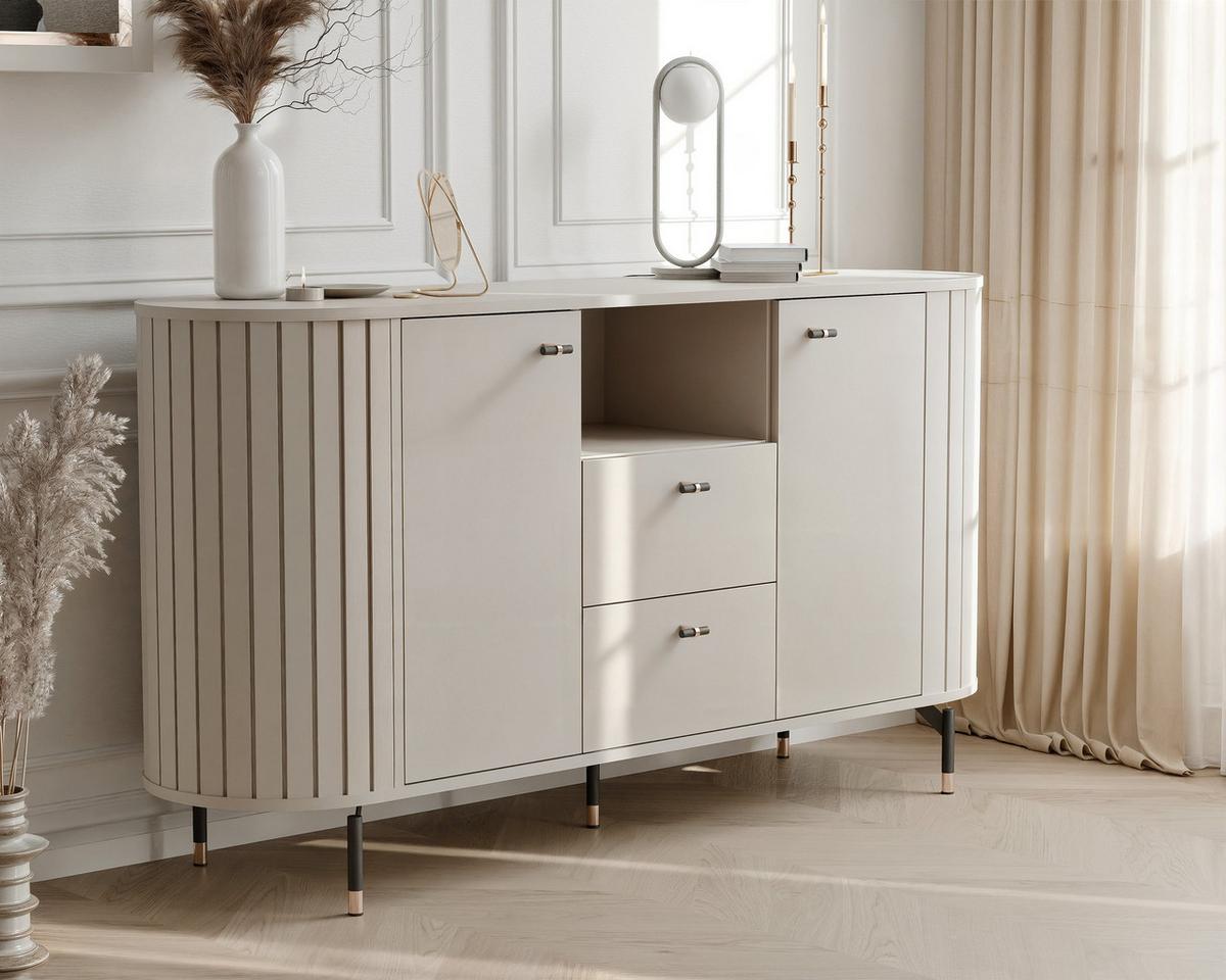 KOMMODE geriffelt, mit Fach, Kaschmir - Kaschmir, Holzwerkstoff (150/81/40cm) - Idohome
