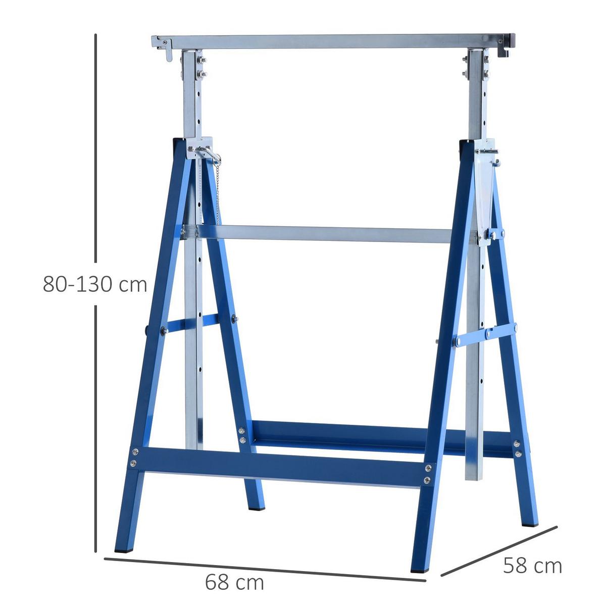 2 x Gerüstbock höhenverstellbar Unterstellbock Klappbock bis 200kg Stahl Blau - Blau, Metall (68/58/130cm) - HOMCOM