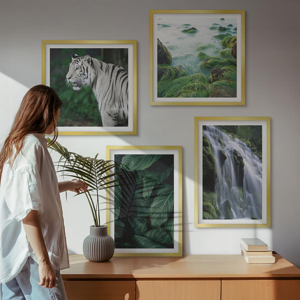 BILDER SET 4er Set - 50x50 cm & 40x60 cm Goldrahmen - Blätter des Weißen Tigerwasserfalls - Goldfarben, Kunststoff (50/50cm) - TULUP
