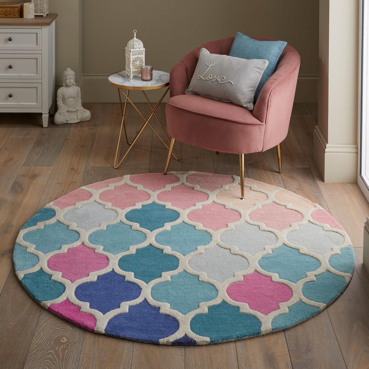 WOLLTEPPICH DERWENT, geometrisch, aus Wolle, Bunt, Ø 160 cm - Multicolor, Textil (160/160cm) - KADIMA DESIGN