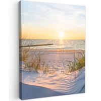 LEINWANDBILD Strand - Sonne - Düne - Gras - Sand - Horizont Wandbild Wohnzimmer 60x80 cm - Hellblau, Textil (60/80cm) - MuchoWow