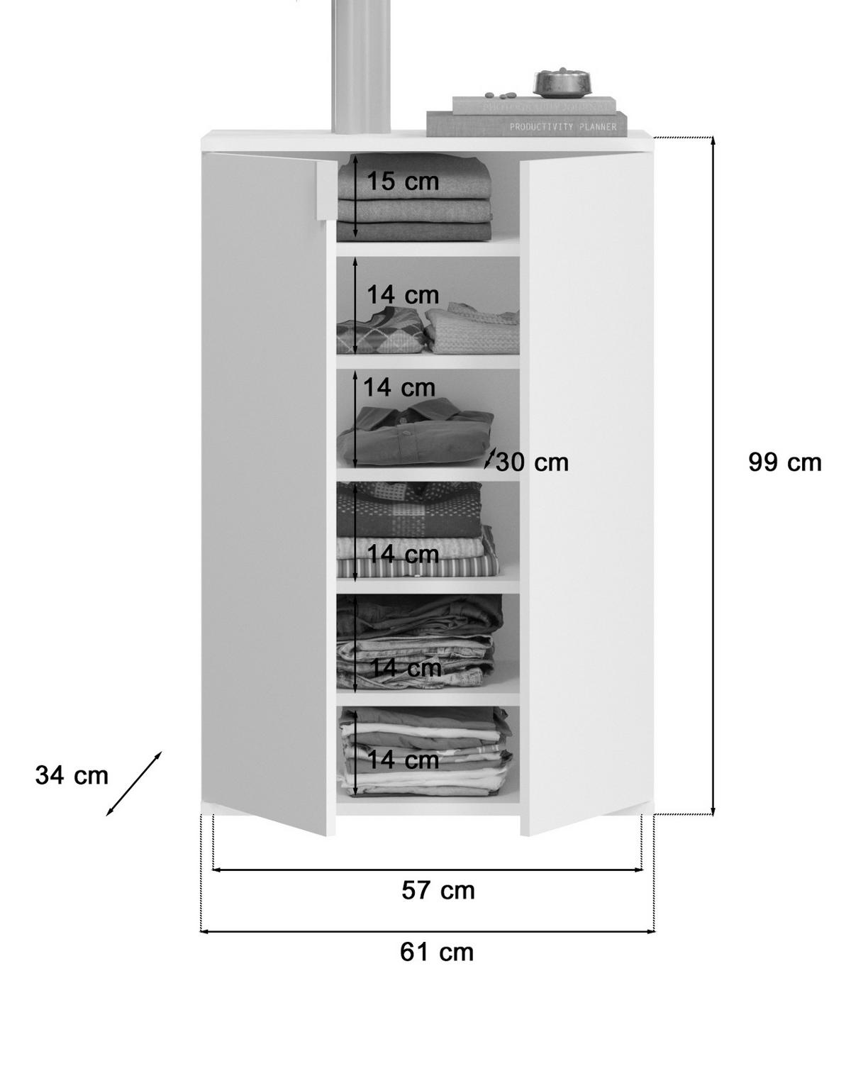 KOMMODE Weiß Hochglanz 61 x 99 cm 2-türig, Mehrzweckschrank, Schuhschrank mit 6 Fächern - Weiß Hochglanz/Silberfarben, Holzwerkstoff/Kunststoff (61/99/34cm) - Inn.Furn