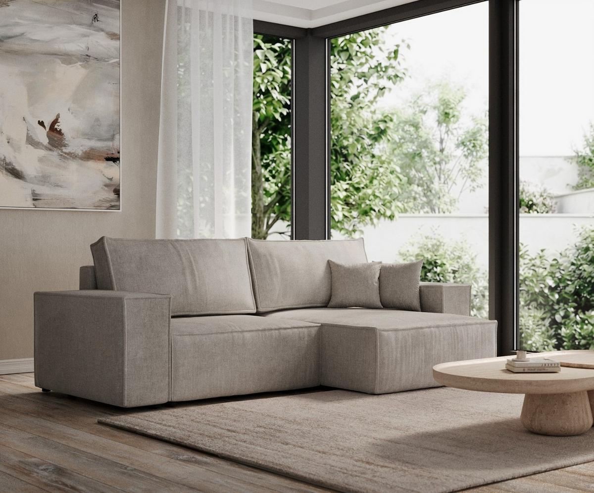 ECKSOFA CAVO mit Schlaffunktion Hellgrau im Wind Stoff - Hellgrau/Schwarz, Holz/Holzwerkstoff (255/148cm) - AltaBeds