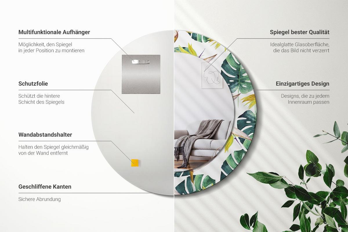 SPIEGEL Rund Ø 50 cm mit Aufdruck - Multicolor, Glas (50/50/0.4cm) - Wallfluent