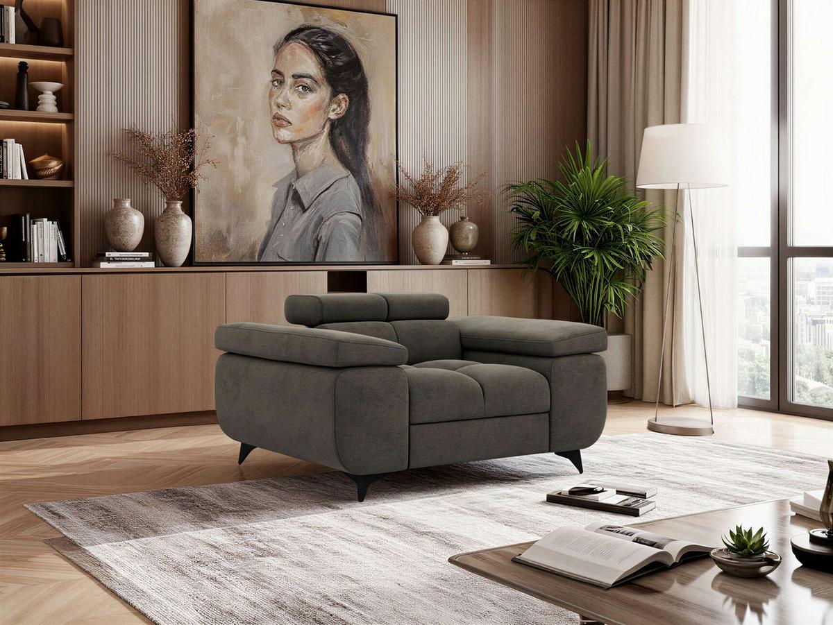 SESSEL NIDELLO - Dunkelgrau Velvet - Dunkelgrau/Schwarz, Textil/Metall (130/70/97cm) - MKS