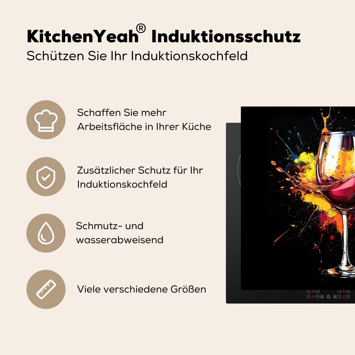 HERDABDECKPLATTE Wein - Glas - Graffiti - Getränk - Rot - Farbe Abdeckung Ceranfeld 59x51 cm - Weinrot, Kunststoff (59/51/0.2cm) - MuchoWow