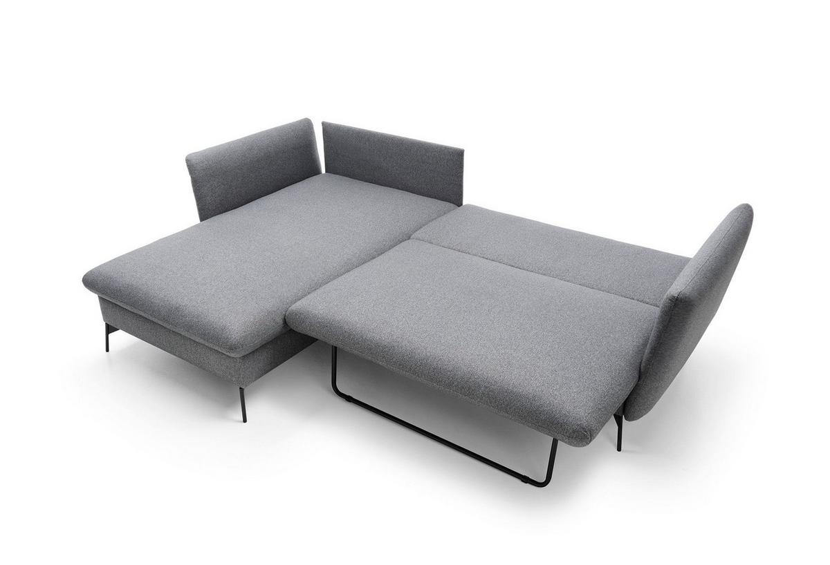 ECKSOFA FERRO Grau Geflochtener Stoff mit Schlaffunktion - Grau, Holz (258/167cm) - MASSENO