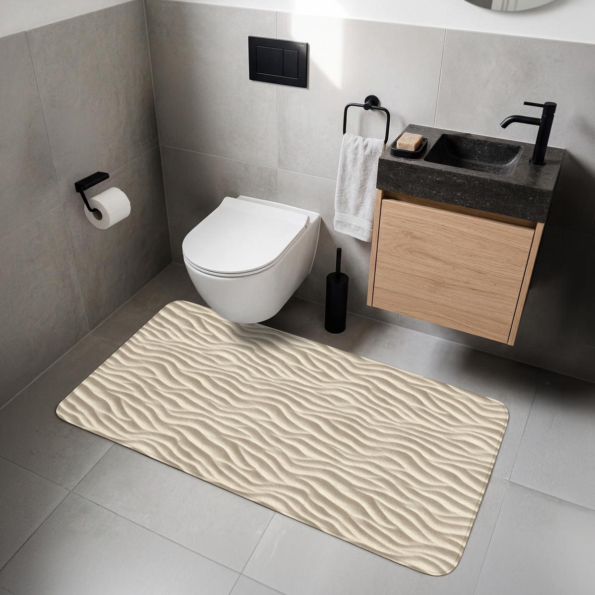 WC-VORLEGER Sand - Wellen - Beige WC Teppich 120x60 cm - Sandfarben, Textil (120/1cm) - OnlyWow