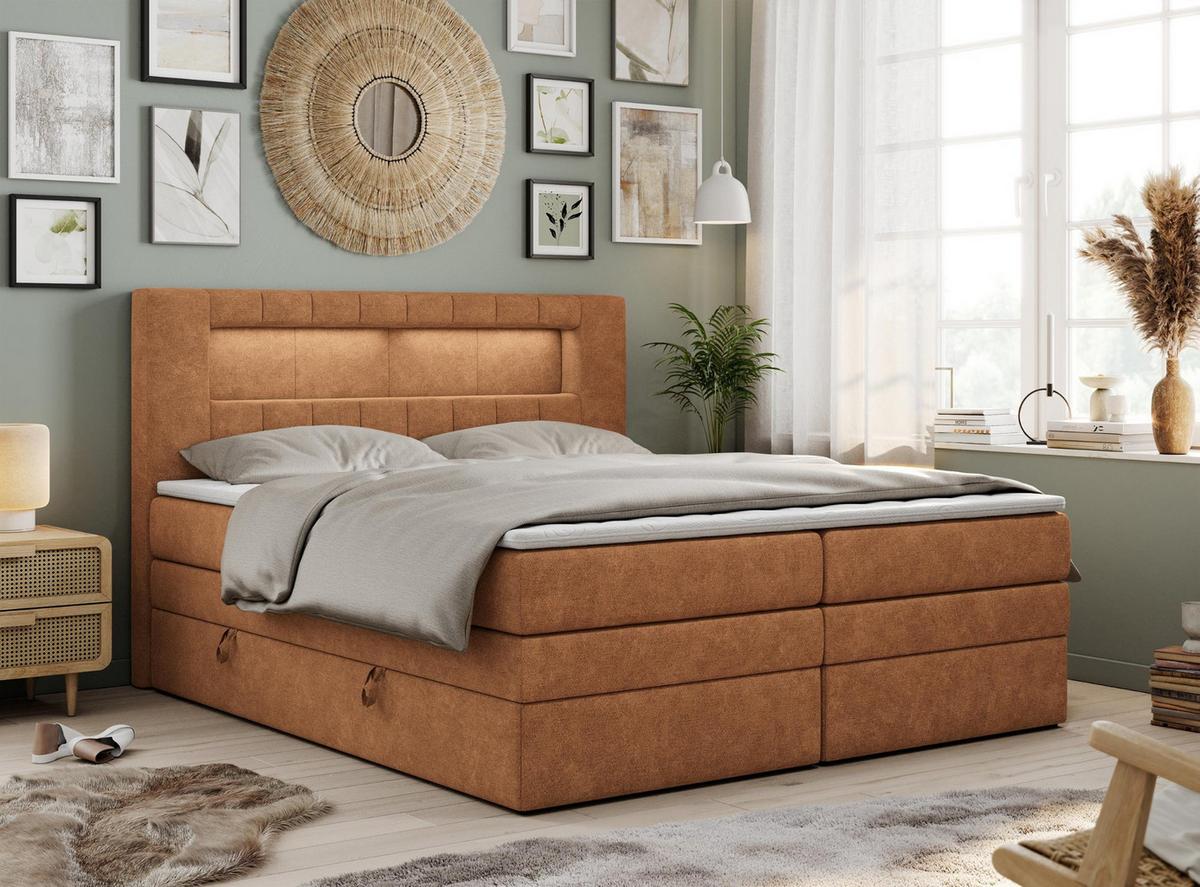 BOXSPRINGBETT GOLD-5 KING LED 120/200 Orange Struktur - H4 - Orange, Holz/Textil (120/200cm) - MKS