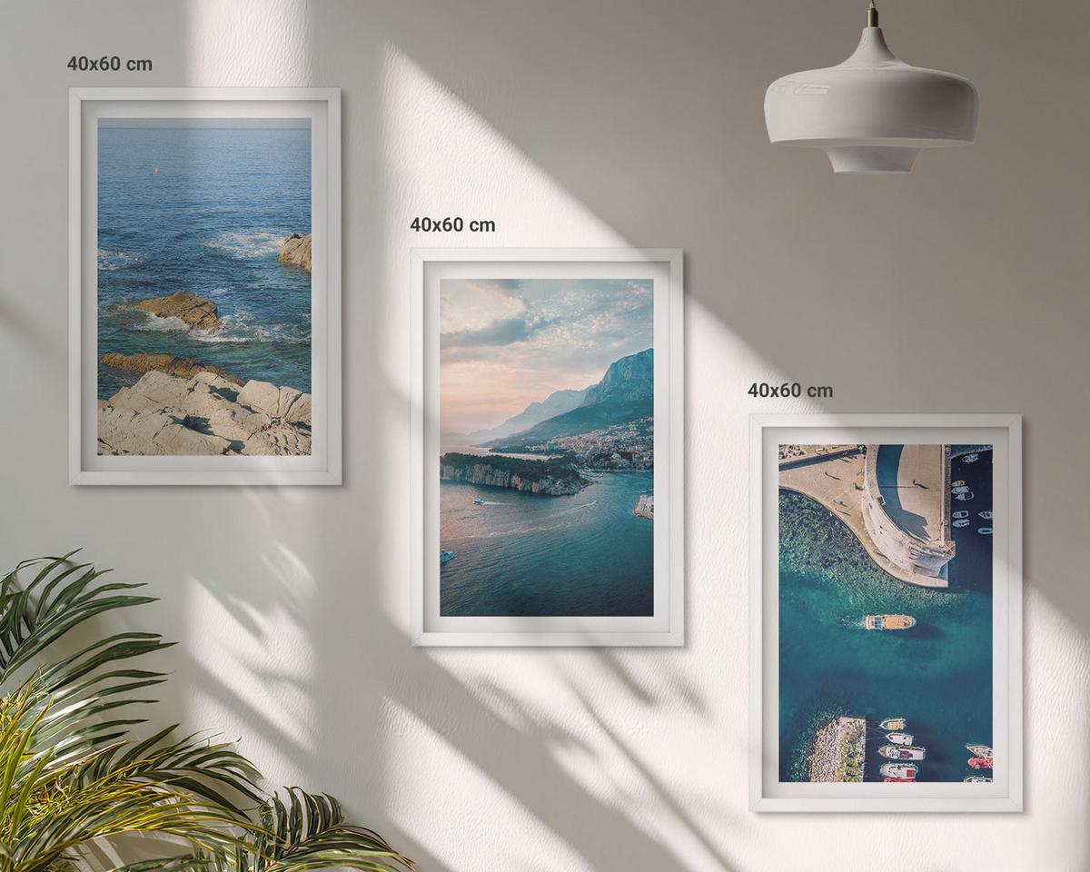 BILDER SET 3er Set - 40x60 cm Weißer Rahmen - Meerblick, Klippen, Häfen - Weiß, Kunststoff (40/60cm) - TULUP