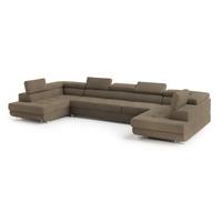 WOHNLANDSCHAFT ISOLANO Beige Velours-Stoff mit Schlaffunktion - Beige, Holz (408/90/202cm) - MASSENO