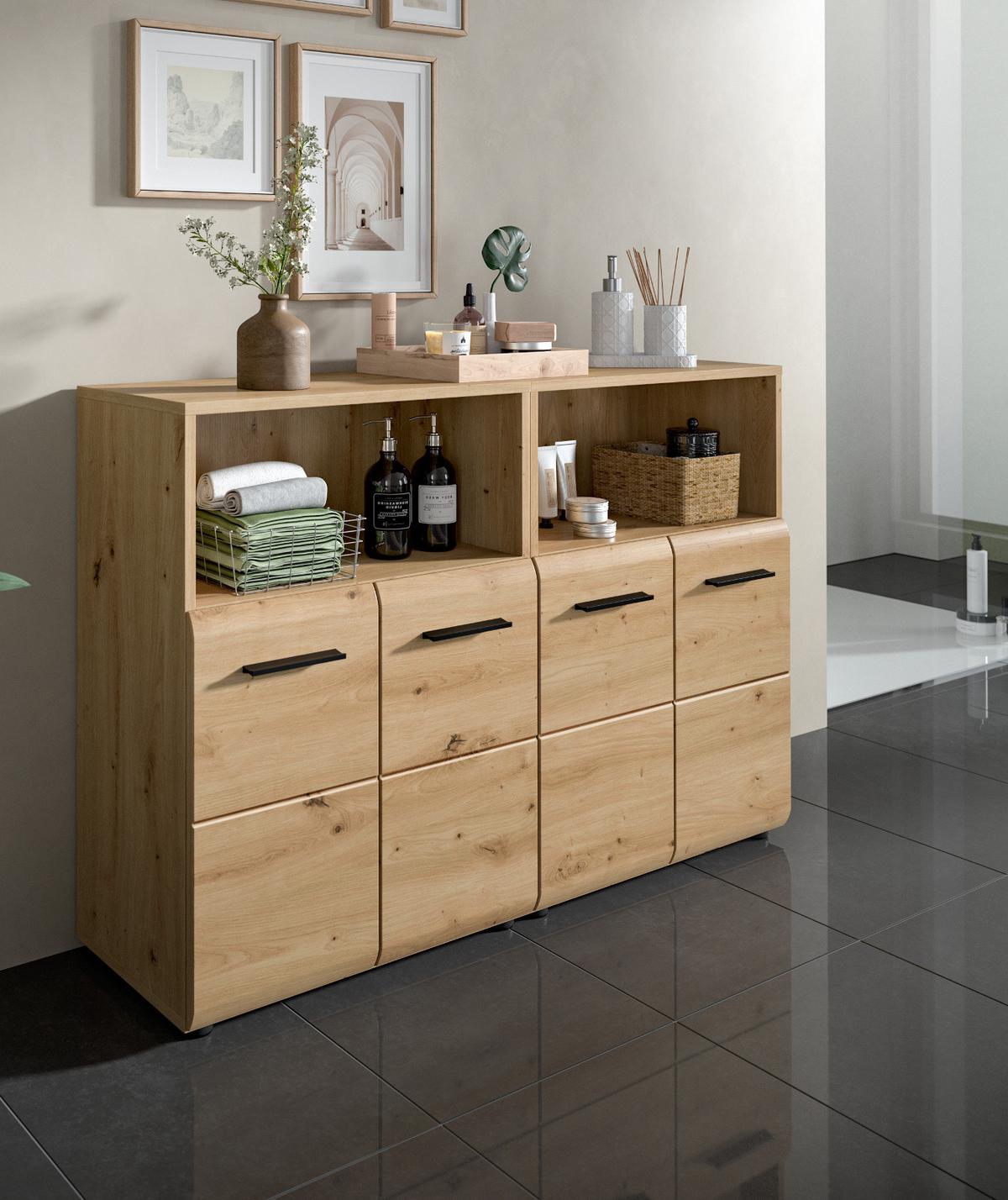 BADKOMMODE Spar Set 2x Badschrank Eiche Artisan, 2-türig je 60 x 80 cm - Schwarz/Eiche Artisan, Holzwerkstoff/Kunststoff (120/80/30cm) - Inn.Furn