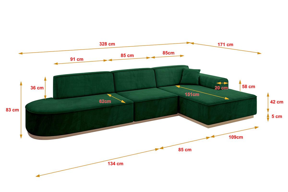 ECKSOFA Ottomane Rechts IREA-L2 - 328x171x83 cm Grün - Grün, Holzwerkstoff/Textil (171/328cm) - ALTDECOR