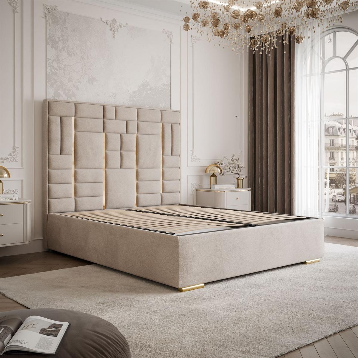 POLSTERBETT BRIGITTE GOLD mit Bettkasten 180x200 cm Element 17 - Beige, Textil (180/200cm) - Lookway