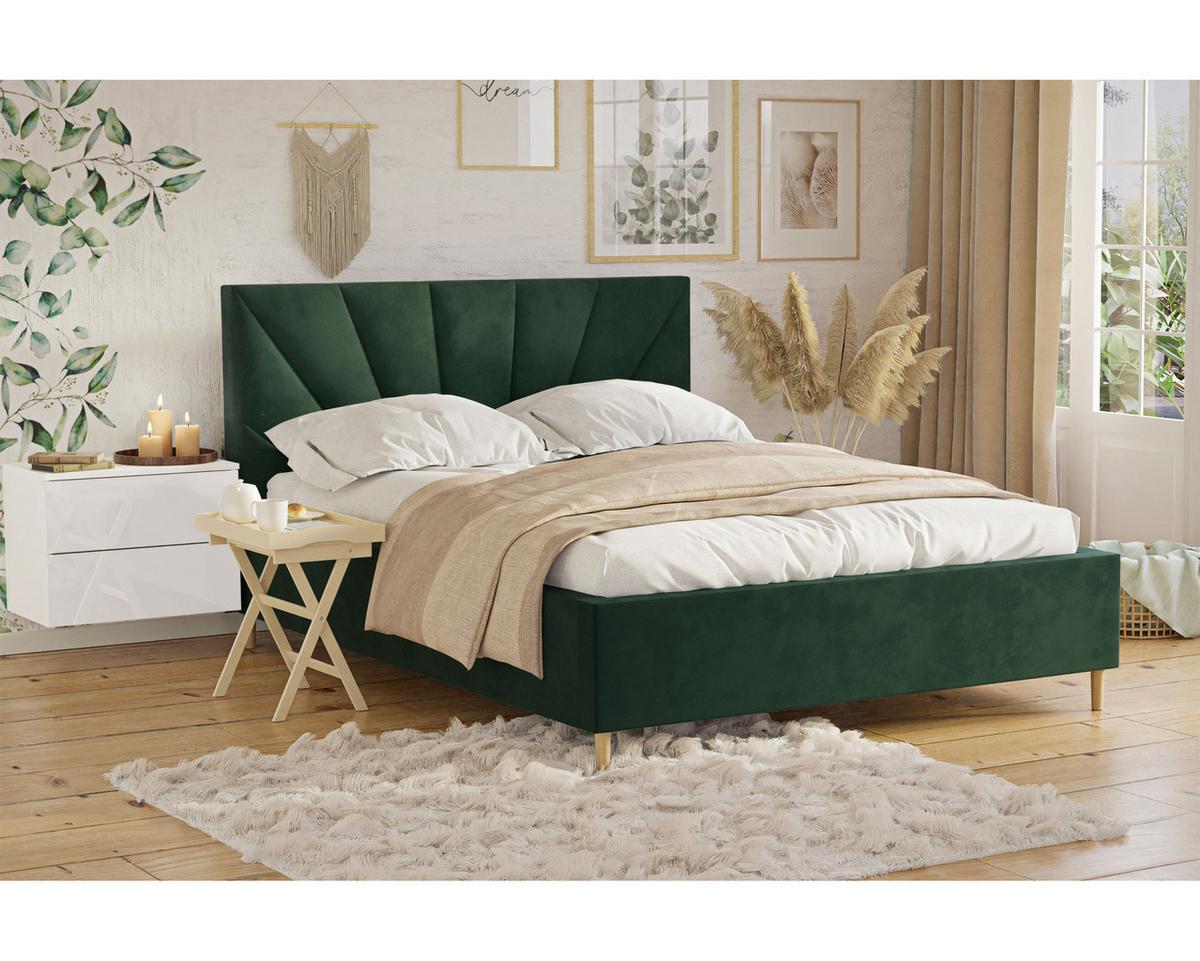 POLSTERBETT AINA 180x200 cm French Velvet 658, 34 Holzlatten, Kopfteil 104 cm - Grün, Textil (180/200cm) - Lookway