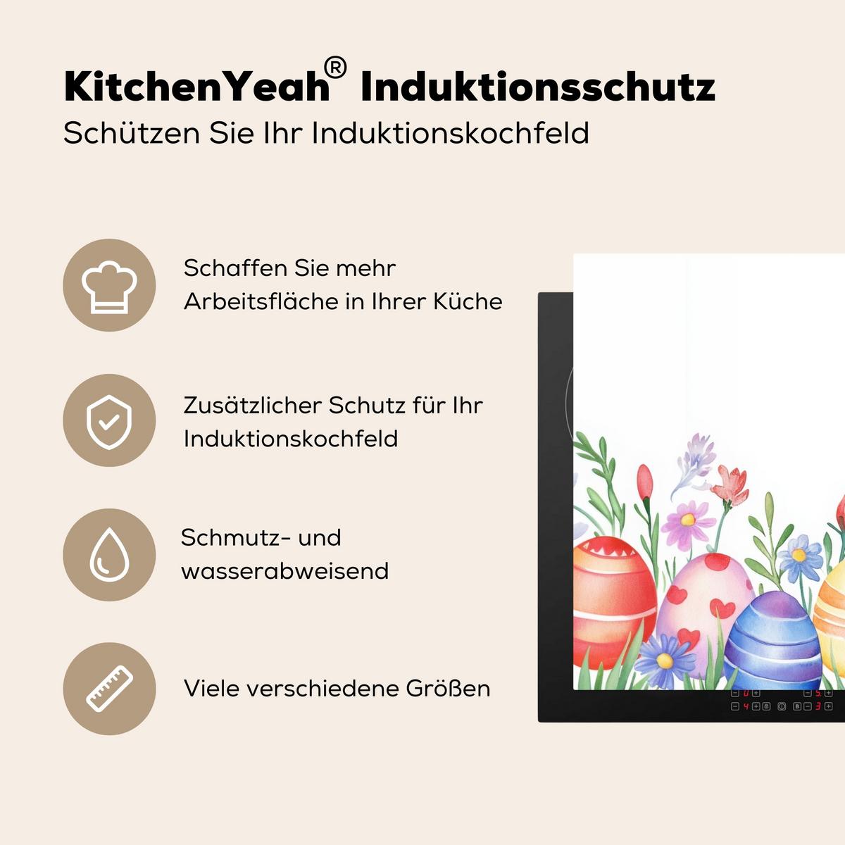 HERDABDECKPLATTE Blumengarten - Bunt - Eier Ceranfeldabdeckung 80x52 cm - Weiß, Kunststoff (80/52/0.2cm) - MuchoWow
