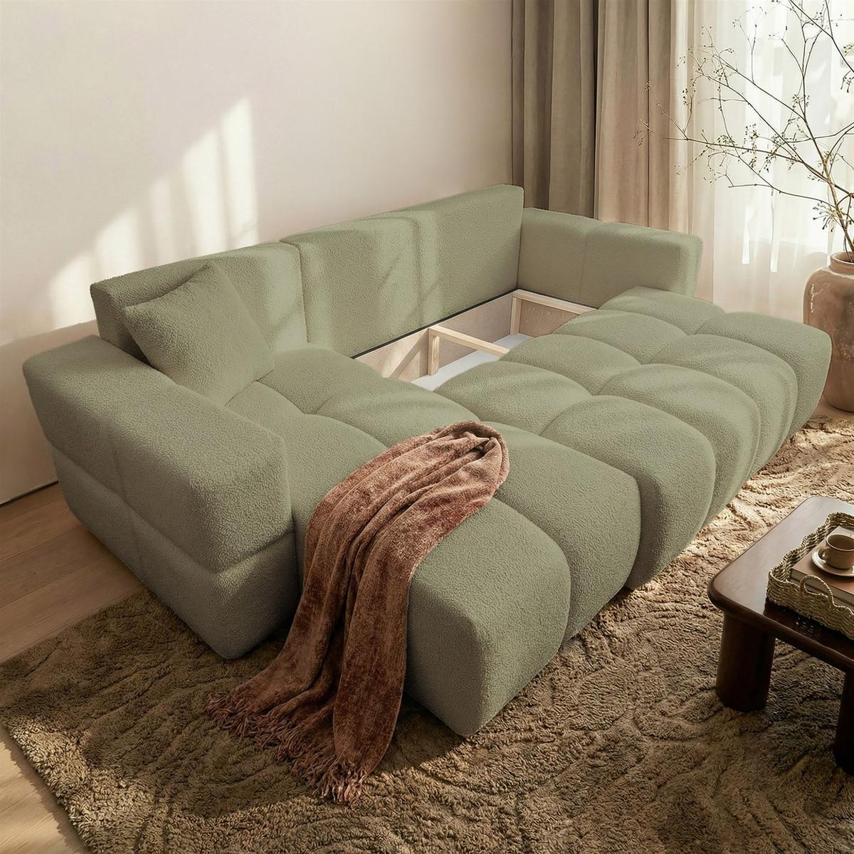 ECKSOFA Denise Mit Schlaffunktion - Grün, Holzwerkstoff/Textil (250/148cm) - Fun Möbel