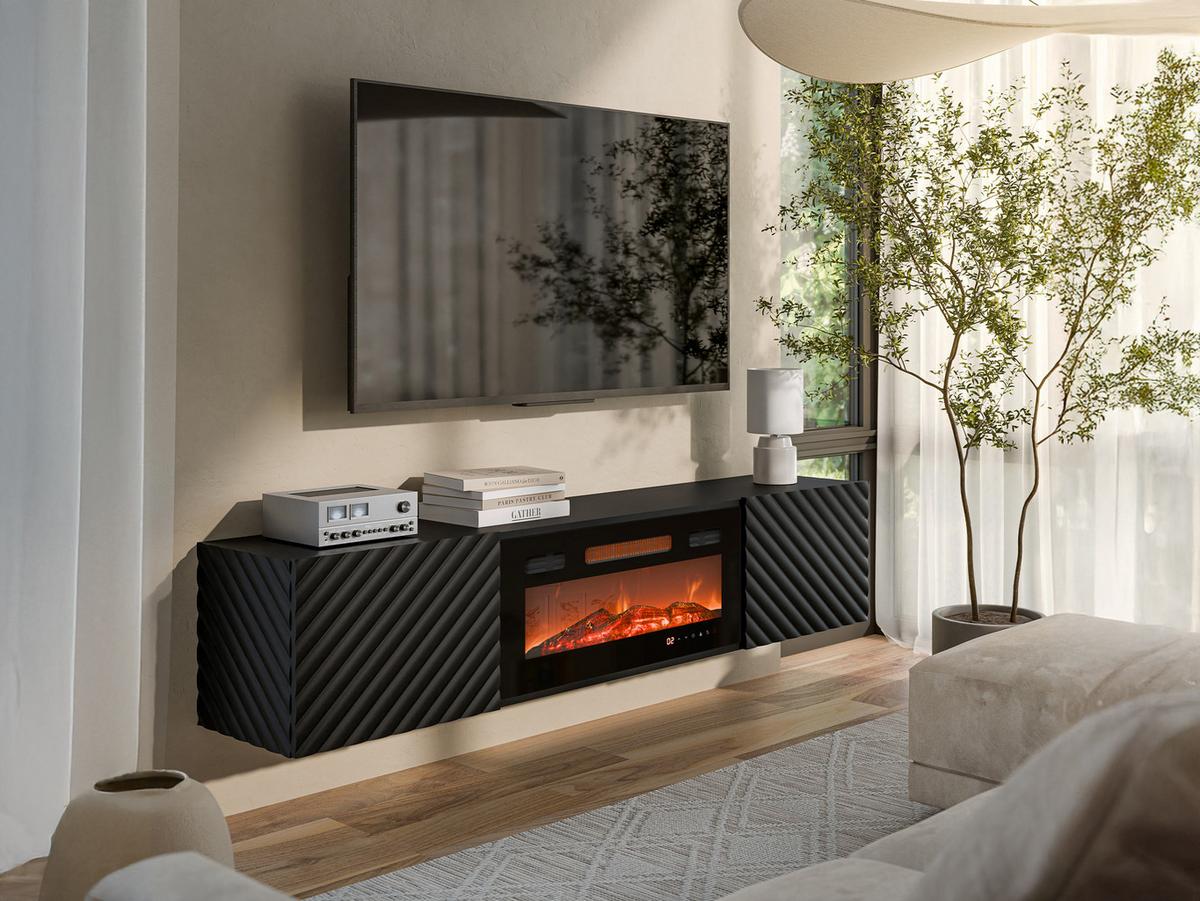TV-LOWBOARD Lara mit Kamin - Schwarz, Holzwerkstoff (183/37/35cm) - MIRJAN24