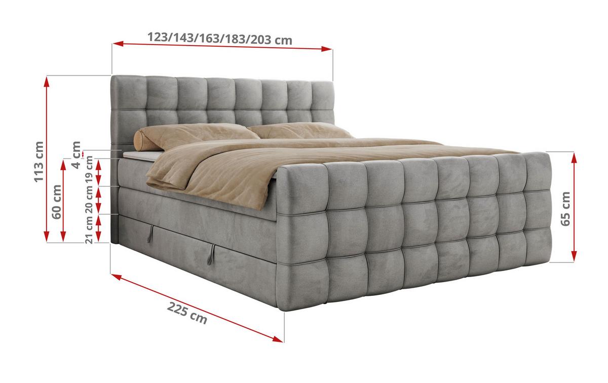 BOXSPRINGBETT ALTIVO KING DUO 120/200 - Hellgrau Velvet - H3 - Hellgrau, Textil (120/200cm) - MKS