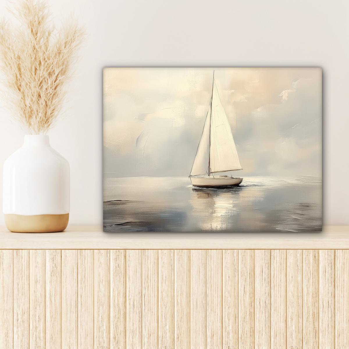 LEINWANDBILD Segelschiff - Meer - Bewölkt Wandbild 40x30 cm - Creme, Textil (40/30cm) - MuchoWow
