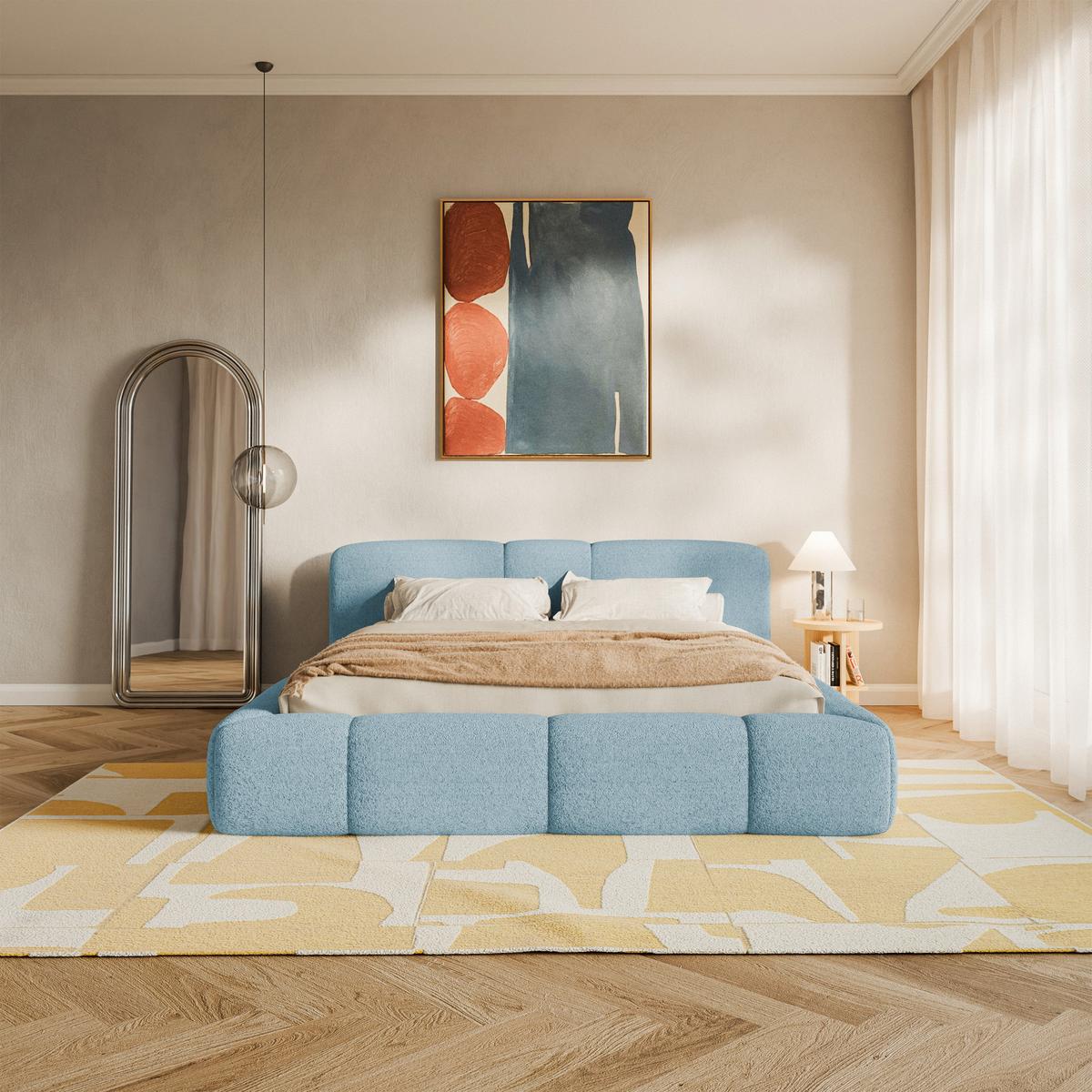 POLSTERBETT Bowia, Bettkasten Blau Plüsch, 180x200 cm - Schwarz/Braun, Textil (180/200cm) - Selsey