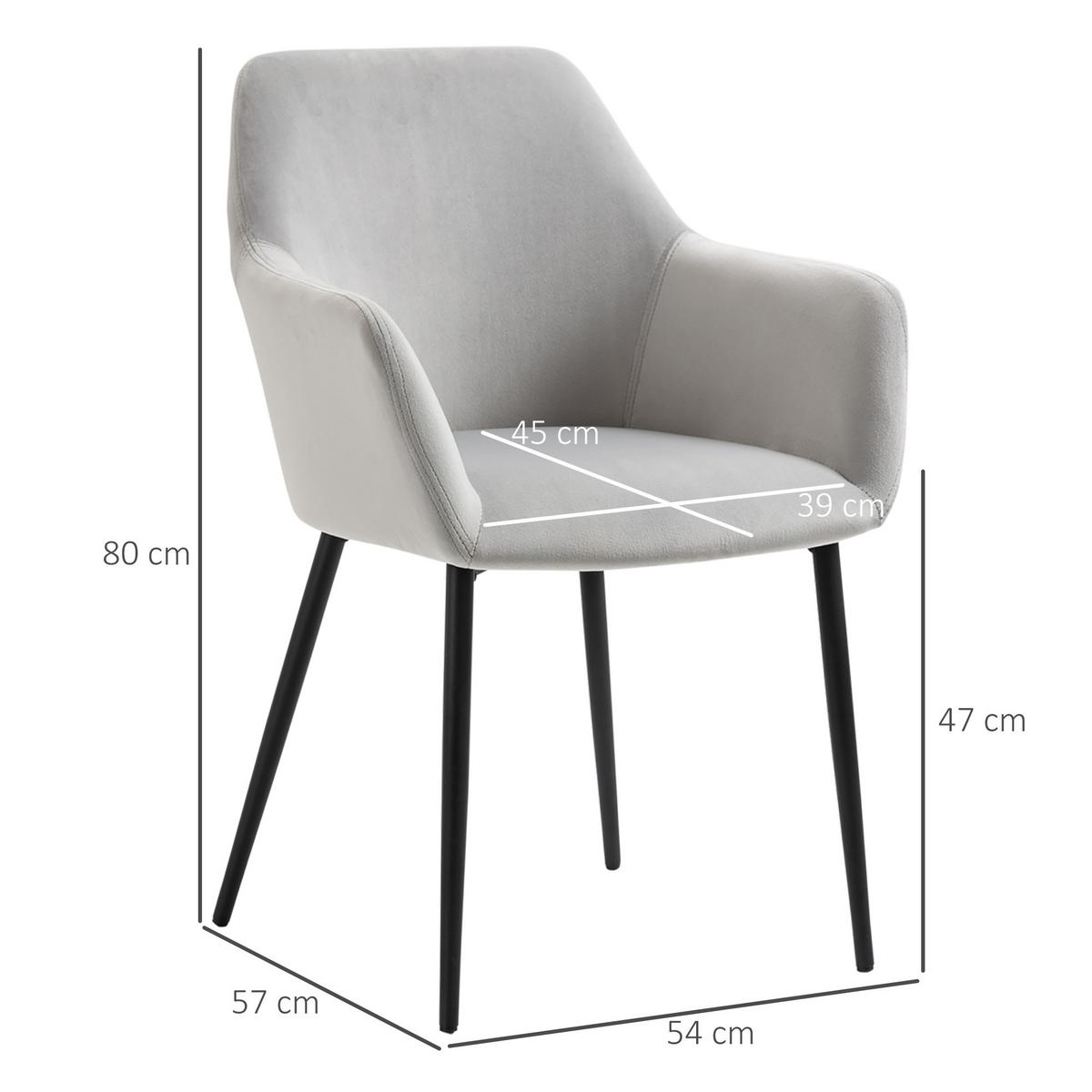 ESSZIMMERSTÜHLE 2er Set Küchenstuhl mit Rückenlehne, Samtoptik für Wohnzimmer - Hellgrau, Textil (57/80/54cm) - HOMCOM