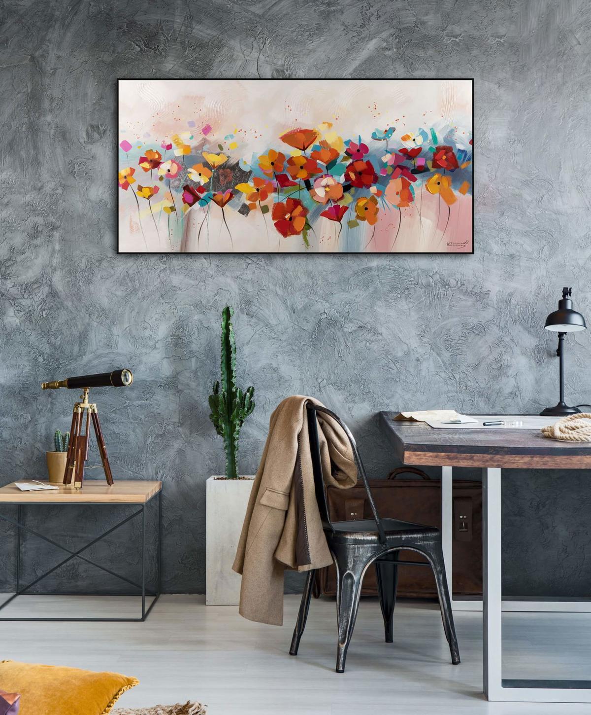 ACRYLBILD HANDGEMALT 120/60 cm - Blau/Rot, Holz/Textil (120/60cm) - KUNSTLOFT