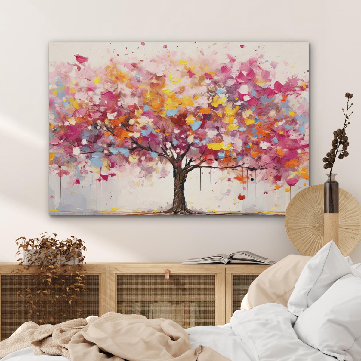 AKUSTIKBILD Aquarell - Baum - Kunst - Abstrakt Wandbild Wohnzimmer 100x70 cm - Multicolor, Kunststoff (100/70/0.9cm) - MuchoWow