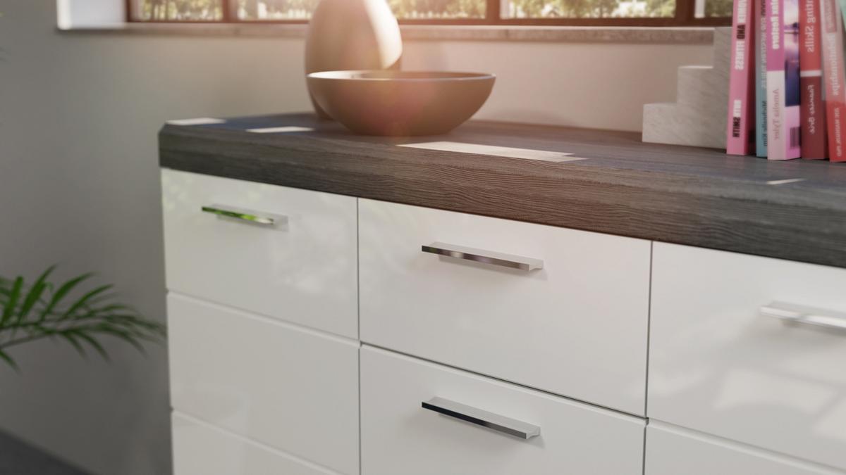 KOMMODE weiß Hochglanz, Rauchsilber grau 60 x 85 cm, 2-türig - Weiß Hochglanz/Silberfarben, Holzwerkstoff/Kunststoff (60/85/37cm) - Inn.Furn
