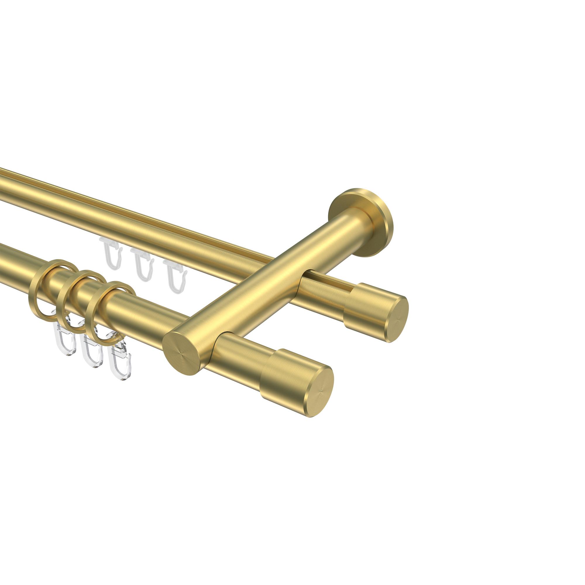 GARDINENSTANGE RUNDROHR-INNENLAUF Platon Santo 420 cm (geteilt in 3 x 140 cm), 2-läufig, 20 mm Ø Messing-Optik - Messingfarben, Metall (420cm) - INTERDECO