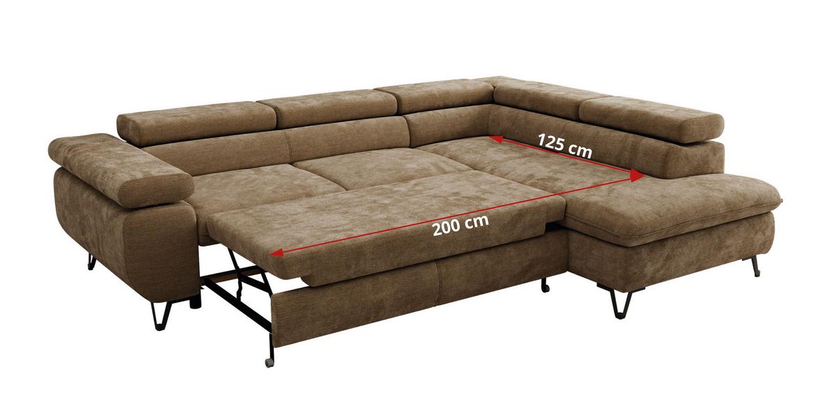 ECKSOFA PABLO L Braun Schenille glatt - Rechts Seite - Schwarz/Braun, Textil/Metall (273/208cm) - MKS
