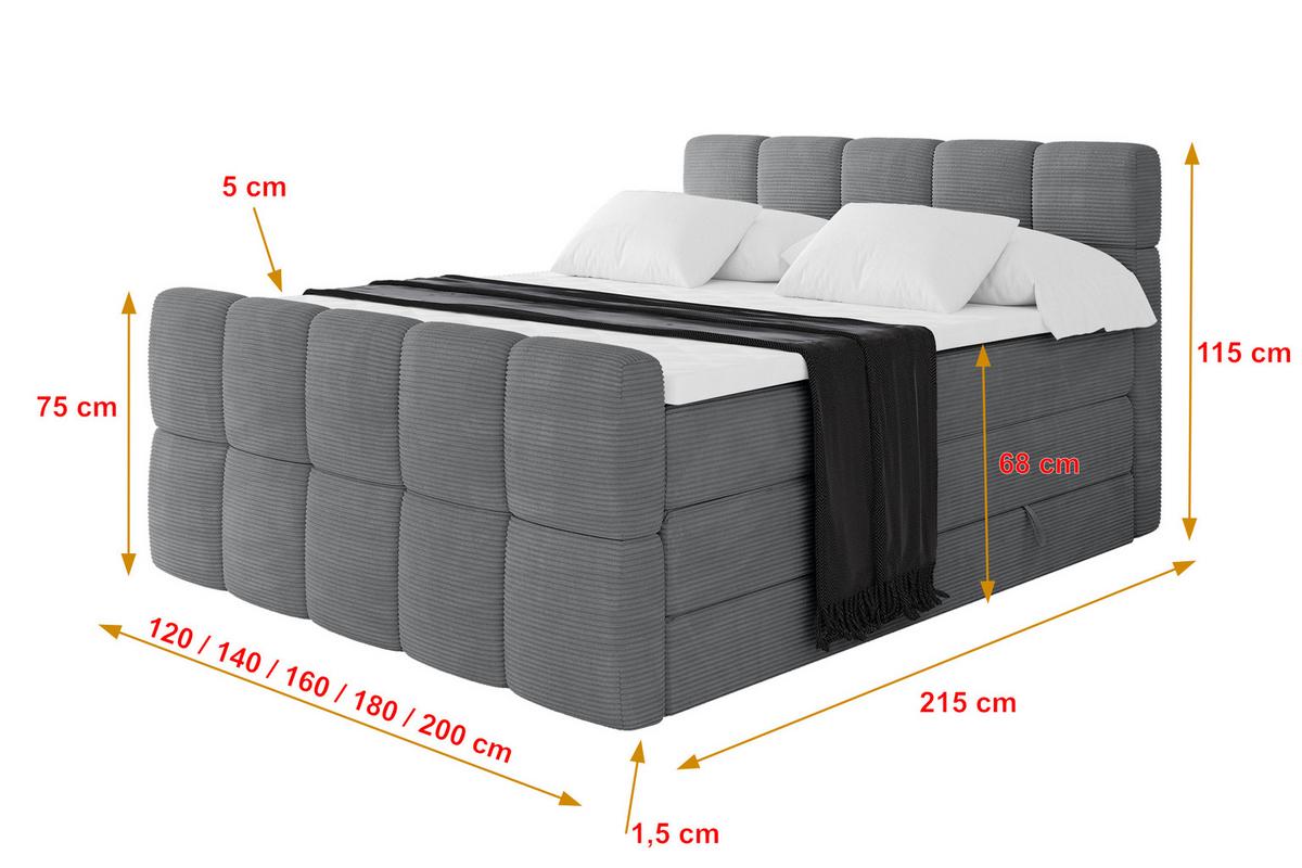 BOXBETT mit Matratze H3/H4 - FAMA-Z KING - 120x200 cm Dunkelgrau Poso - Taupe, Holzwerkstoff (120/200cm) - ALTDECOR