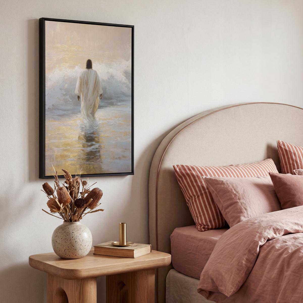 LEINWAND Bilder mit Rahmen - Gemälde - Welle - Jesus - Abstrakt - 40x60 - Goldfarben, Textil (40/60cm) - MuchoWow