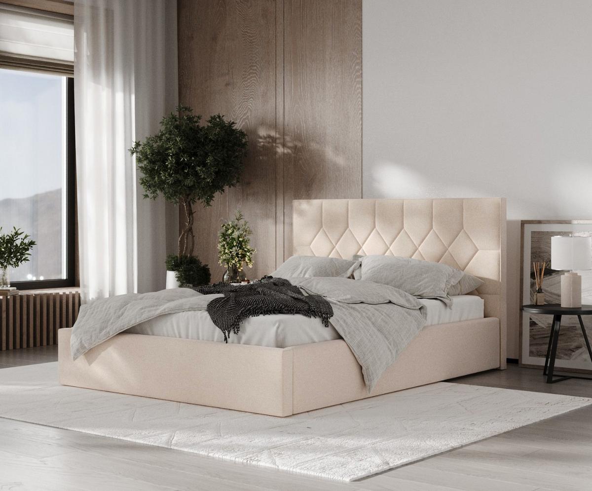 POLSTERBETT Brisa 140/200 cm Creme im Asti Stoff - Creme/Schwarz, Holz/Holzwerkstoff (140/200cm) - AltaBeds
