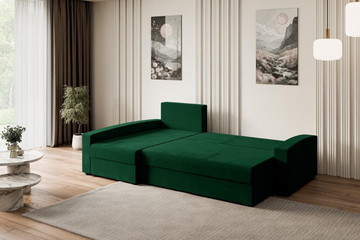 ECKSOFA mit Schlaffunktion und Bettkasten ALESIA-L 231x140x90 cm Grün Velours - Silberfarben/Grün, Holzwerkstoff/Kunststoff (231/140cm) - ALTDECOR