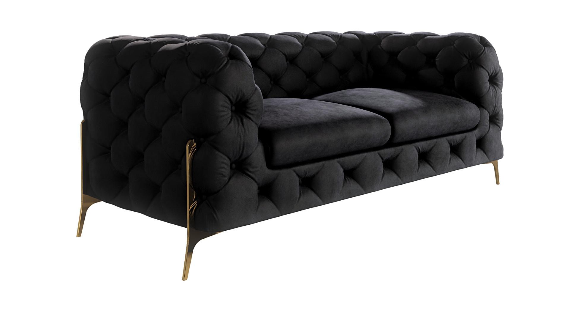 CHESTERFIELD-SOFA 2-Sitzer Lexi Schwarz Samt - Goldfarben/Schwarz, Holz/Textil (185/75/100cm) - S-Style Möbel