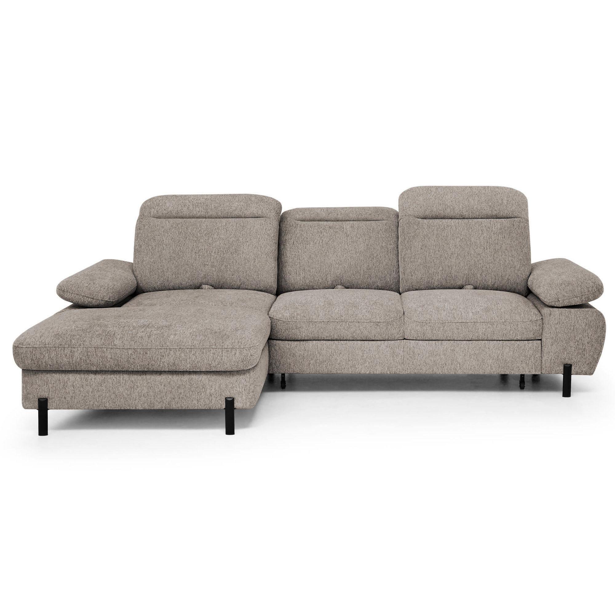 ECKSCHLAFSOFA Sora Mini mit verstellbaren Kopfstützen und Schlaffunktion, Chenille-Stoff, Hellbraun, Links - Hellbraun/Schwarz, Textil (285/190cm) - Beautysofa