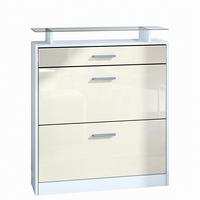 SCHUHSCHRANK Loret Front in Creme Hochglanz - Creme, Holzwerkstoff (89/104/23cm) - Vladon