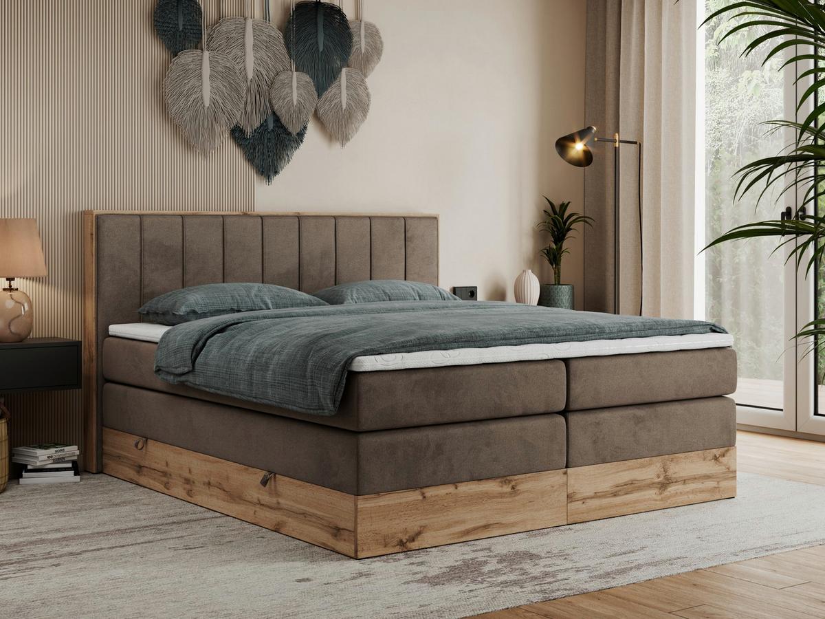 BOXSPRINGBETT BELLISSIMO KING 160/200 Braun Velvet - H4 - Braun, Holz/Textil (160/200cm) - MKS