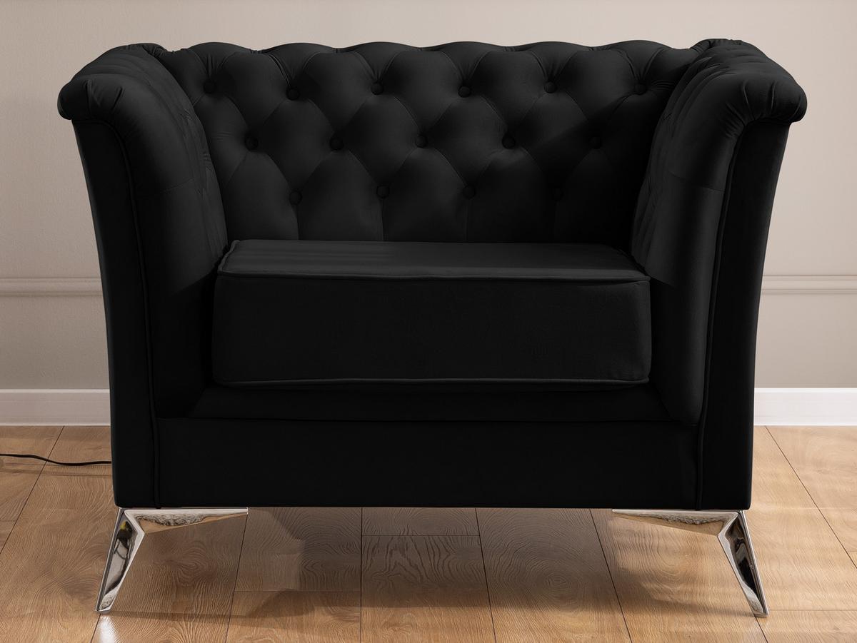 CHESTERFIELD-SESSEL Whitby Schwarz Samt mit silbernen Füßen - Silberfarben/Schwarz, Holz/Textil (116/78/82cm) - S-Style Möbel