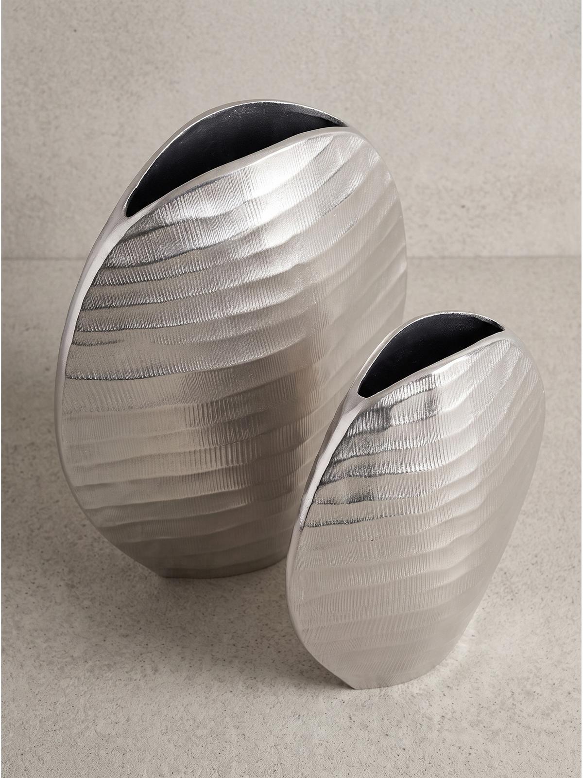VASEN 2er-Set BERLENGA, Aluminium, handgefertigt, Silber, 26 x 14 x 30,5 cm - Silberfarben, Metall (30.5cm) - KADIMA DESIGN