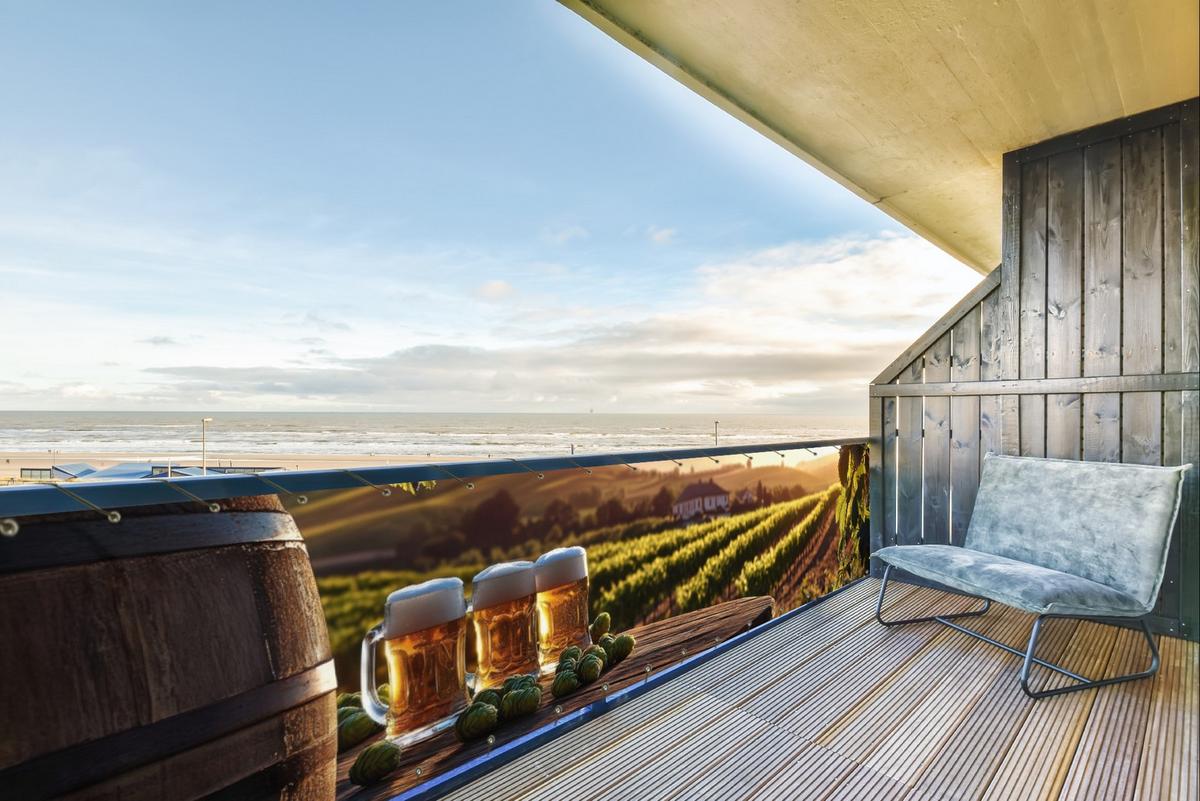 BALKON-SICHTSCHUTZ Bier - Hopfen - Landschaft Deko XXL 500x100 cm - Grün, Kunststoff (500/100cm) - MuchoWow