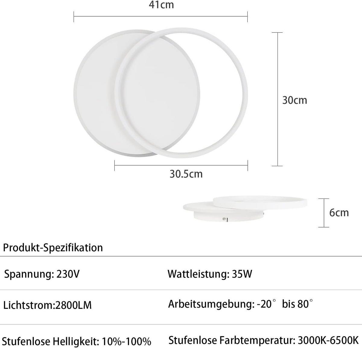 LED-DECKENLEUCHTE Gemini 41/30/6 cm - Weiß, Metall (41/30/6cm) - Nettlife