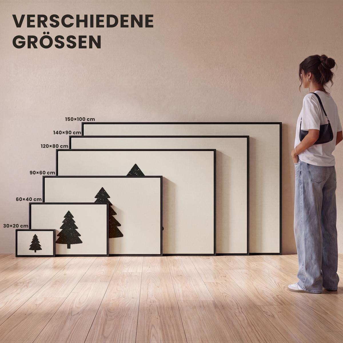 LEINWAND Bilder mit Rahmen - Weihnachtsbaum - Schwarz - Urlaub - Beige - 90x60 - Schwarz, Textil (90/60cm) - MuchoWow