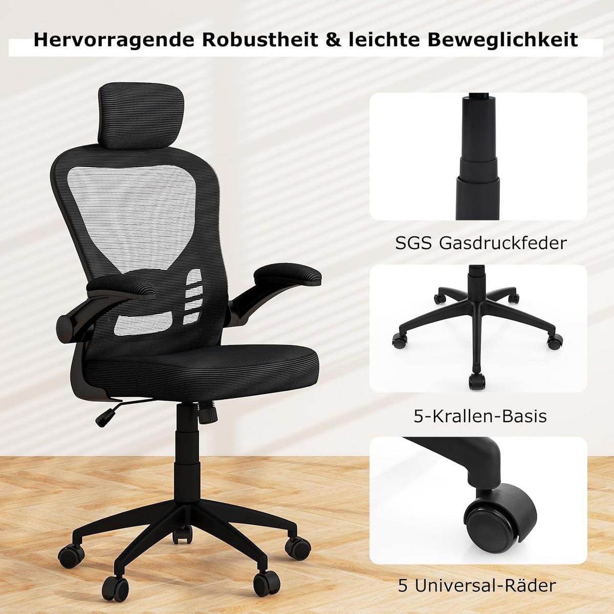 BÜROSTUHL Schwarz - Schwarz, Textil (66/124/66cm) - COSTWAY