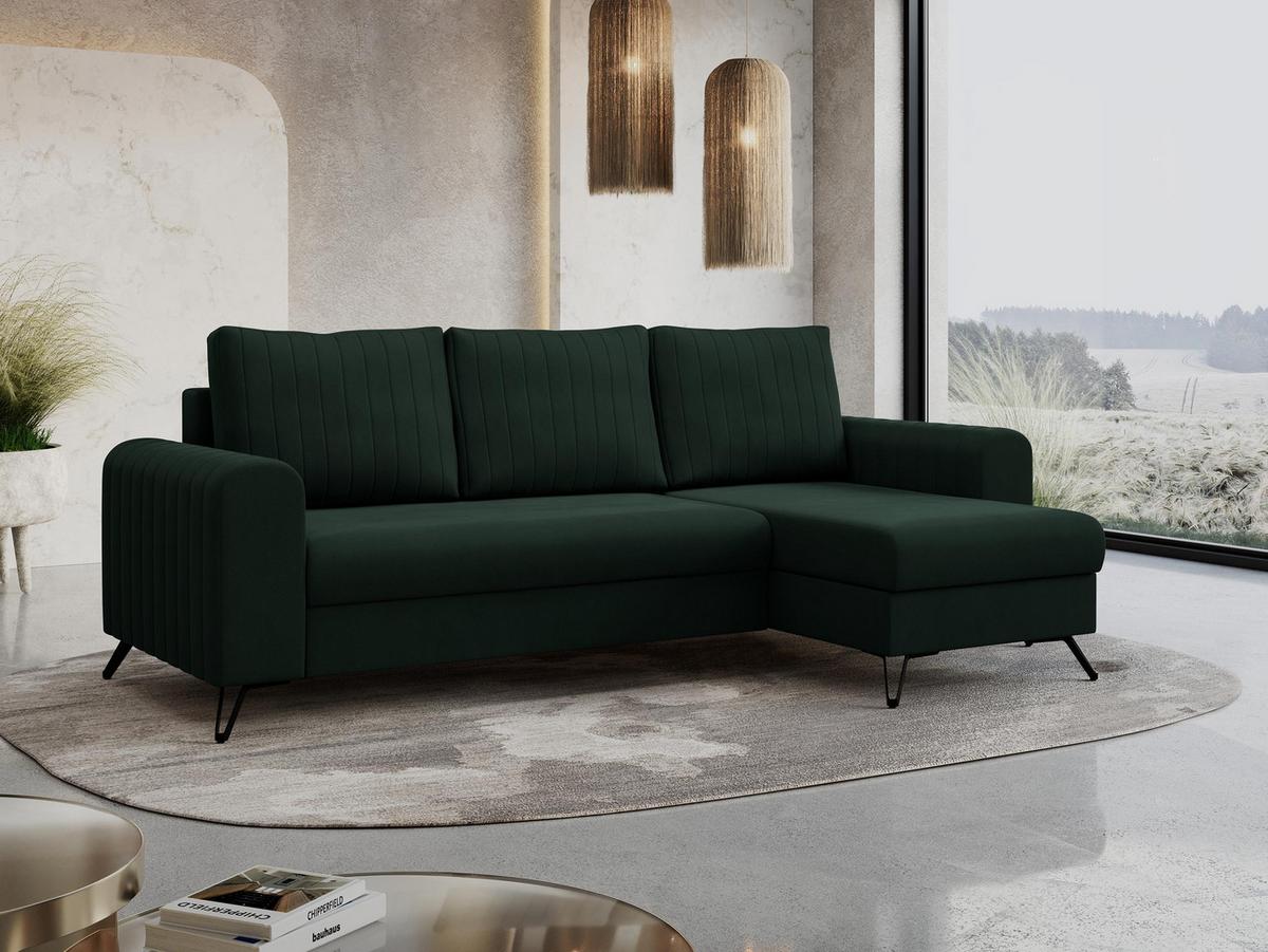 ECKSOFA Axel Samt Grün - Schwarz/Grün, Textil/Metall (242/140cm) - MKS