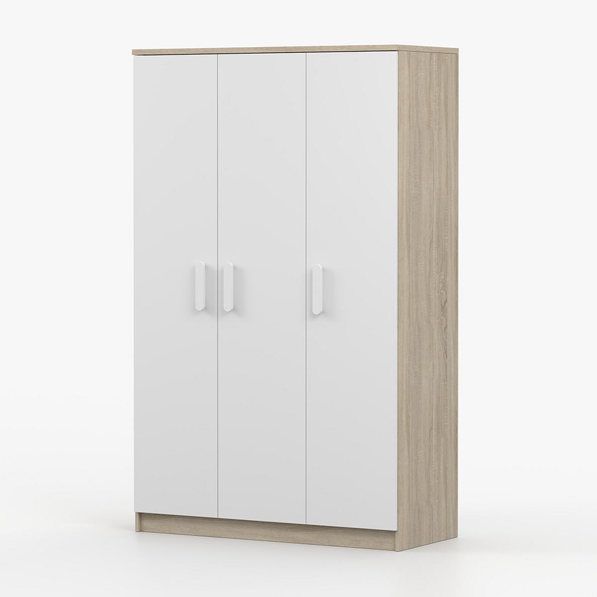 KLEIDERSCHRANK Jonas III 2D 19, 120/192/50, 3-türig, Sonoma-Eiche - Weiß/Sonoma Eiche, Holzwerkstoff (120/194/50cm) - imoebel24