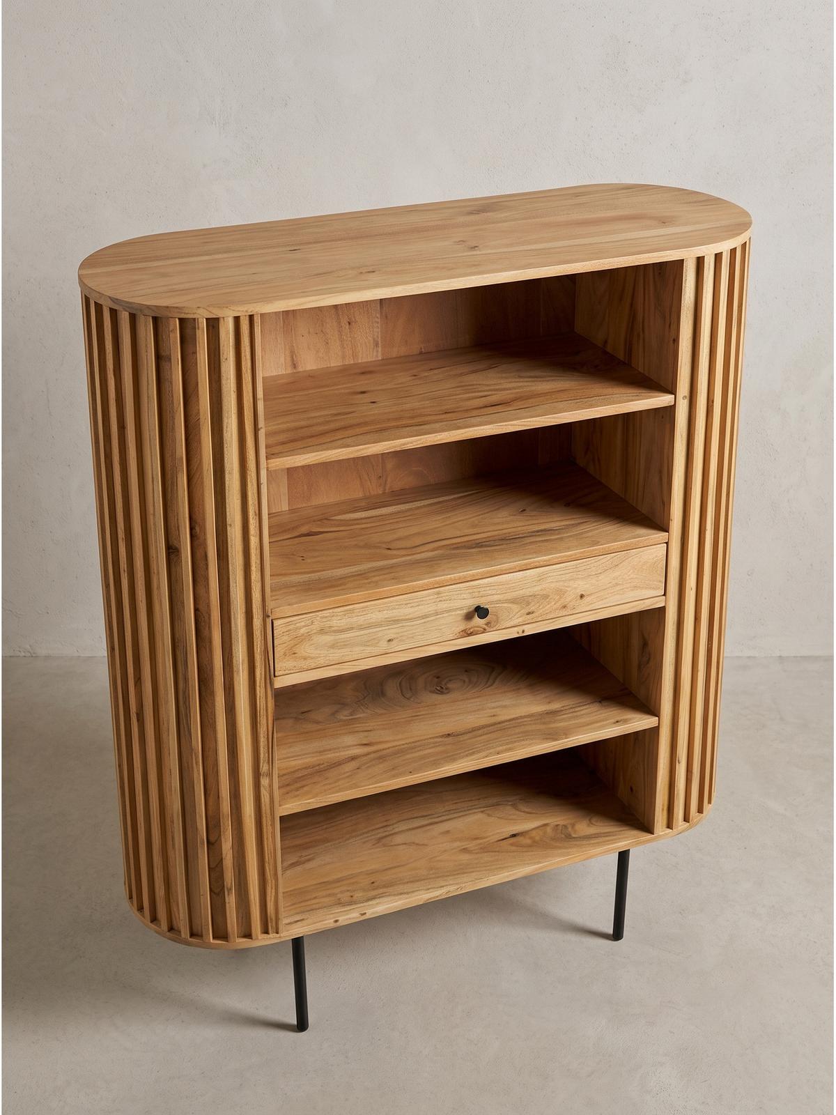 BÜCHERREGAL MELA, Akazie Massivholz, mit Stauraum, 105 x 40 x 122 cm - Akaziefarben, Holz/Metall (105/122/40cm) - KADIMA DESIGN